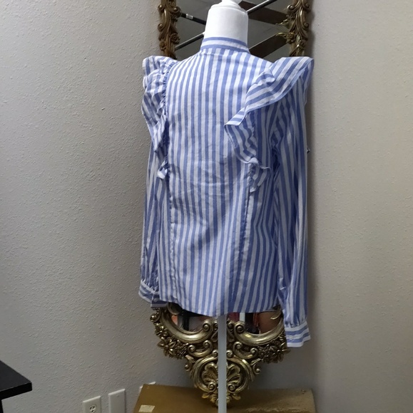 Ruffled strip long sleeve button down top - Picture 7 of 8